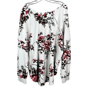 Shein Curve Plus Size White Floral Cross Cutout Back Long Sleeve Blouse 4X 4XL